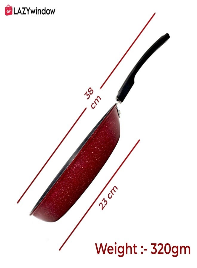 LAZYwindow Kitchen Cookware Set with Sauce Pan, Fry Pan, Dosa Tawa, Kadhai, Non-Stick, 4 Count, Red - Image 4